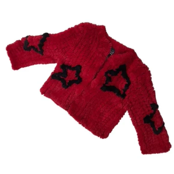 BELLE VERE Small FAB Faux Fur Jacket BIG STAR Red Black Open/Closed Wear - Picture 10 of 16